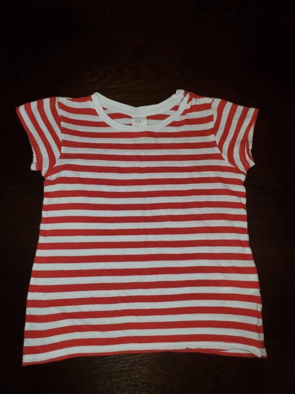 H&M Toddler Red & White Striped Short Sleeve Shirt (Size:18-24M) 100% Cotton